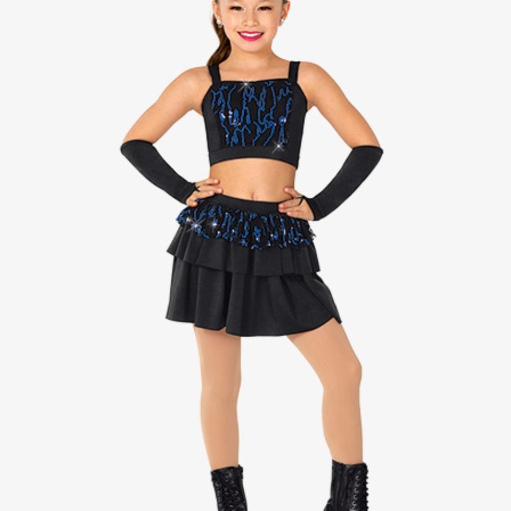 Dance Costume Top Brief Skirt New SC IC MC LC Jazz Tap Hip Hop Black with Blue
